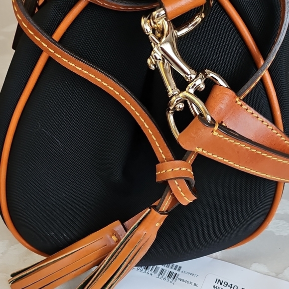 Dooney & Bourke Medium Black Canvas and Brown Leather Trim Satchel - Picture 2 of 13